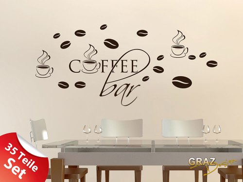 Wandtattoo Wandaufkleber Set für Küche Coffee Bar Kaffeebohnen Tassen 100x57cm Braun