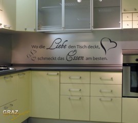 Wandtattoo Spruch Wo die Liebe den Tisch deckt... für die Küche 113x30cm Weiss