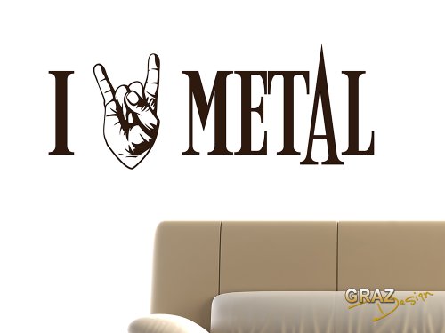 Wandtattoo Wandaufkleber I love Metal Ich liebe Metal mit Rocker Hand 77x30cm Kupfer