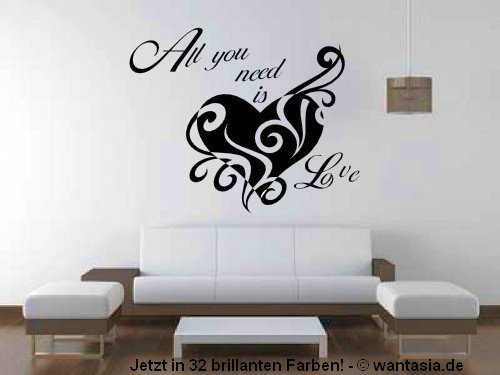 Wandtattoo schlafzimmer herz und text all you need is love ⥠Wandtattoo schlafzimmer