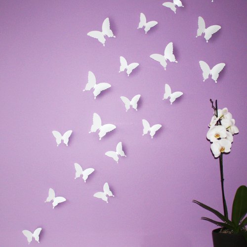 Wandkings "Schmetterlinge im 3D-Style" in WEIß zur Wanddekoration, 12 STÜCK im Set mit Klebepunkten zur Fixierung