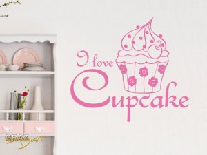 Wandtattoo Küche Cupcake Spruch I love Cupcake Wandaufkleber Essen (Größe=56x50cm//Farbe=Hellrosa)
