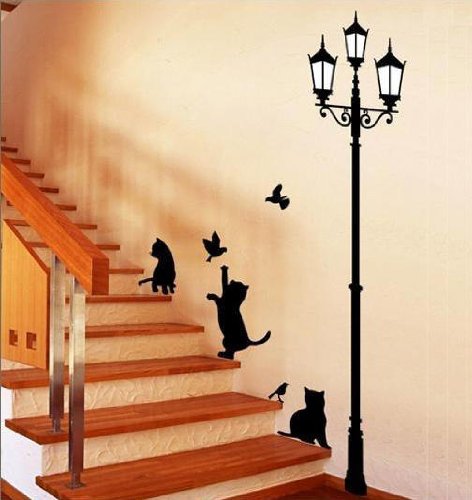 Fixpix, WDS-09, Schwarze Katzen und Straße Licht Wandaufkleber, Home Art Deko-Wandsticker / Wandtattoo / Wand Transfers / Wandtattoos / Wandtattoo