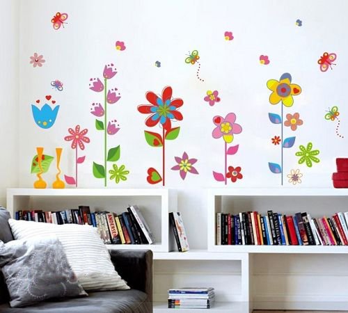 Wandtattoo Wandaufkleber Blumen und Schmetterlinge-Premium-Wand-Sticker PVC Kinderzimmer + Kostenlose Blumen Sticker