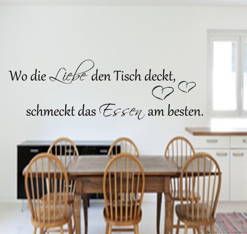 Wo die Liebe den Tisch deckt,schmeckt das Essen am besten.100cm x 45cm Küche Wandtattoo exclusiv Größe Küche in 21 Farbe auswählbar